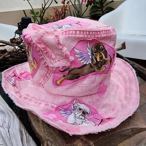 Shabby Chic Top Hat Distressed Dyed Acid-washed Pink Patchwork Magnolia Style